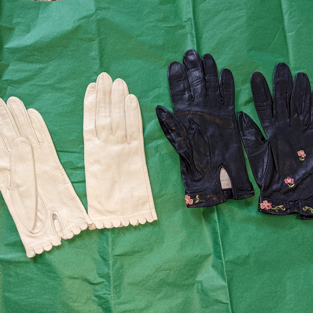 Two Pairs Of Vintage Leather Gloves Small